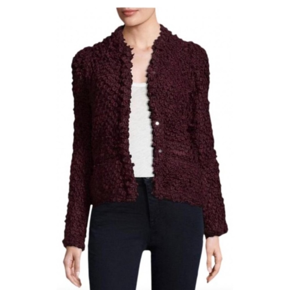 IRO Burgundy Loop Stitched Knit Blazer Jacket Sz 36 Small